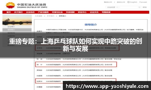 重磅专题：上海乒乓球队如何实现中路突破的创新与发展